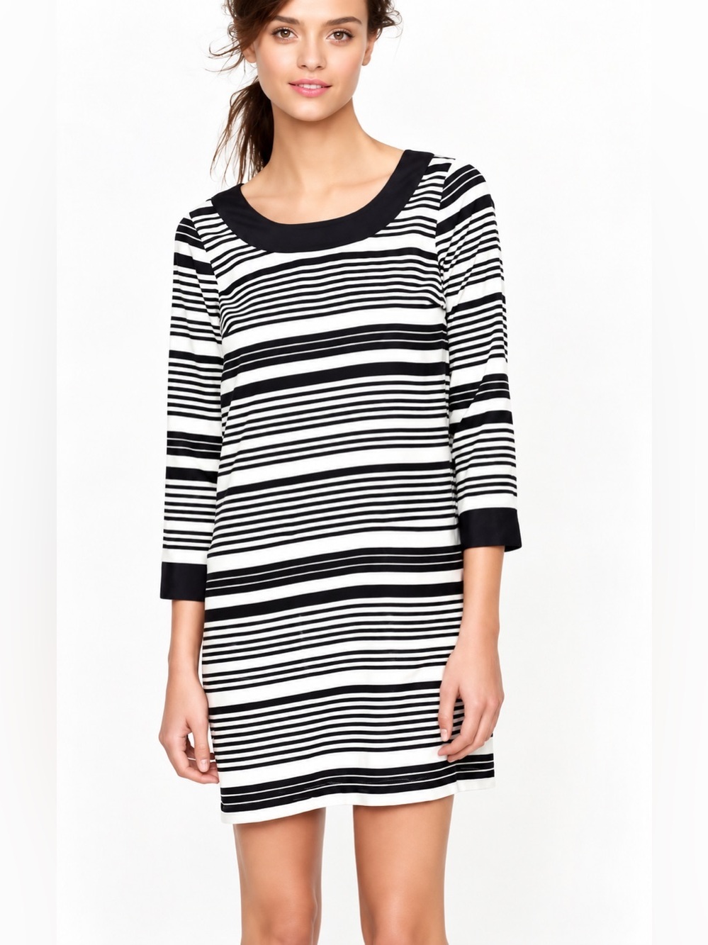 J.CREW Jules Striped Shift Dress 100% Silk Lined Navy Blue & Cream Womens SZ 12